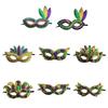 Purple Green Yellow Sequin Mardi Gras Masque Masquerade Venetian Carnival Half Face Masque