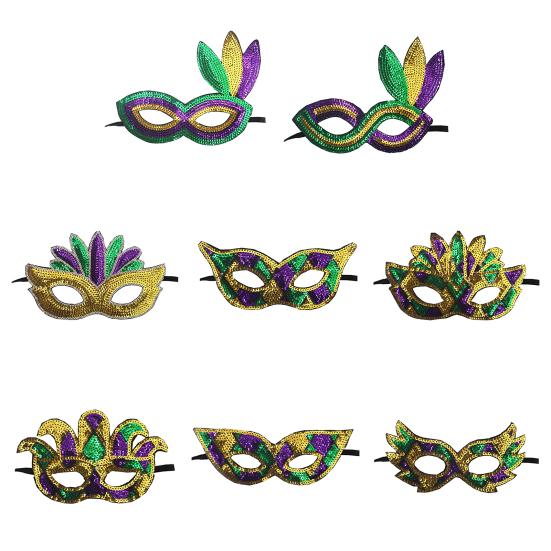 Purple Green Yellow Sequin Mardi Gras Masque Masquerade Venetian Carnival Half Face Masque