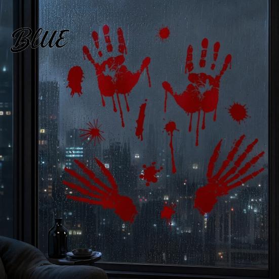 Decorative Window Film Halloween Blood Handprints/Footprints Wall Stickers Removable Decals Spooky Waterproof Scratch-resistant Decal DIY Decoration
