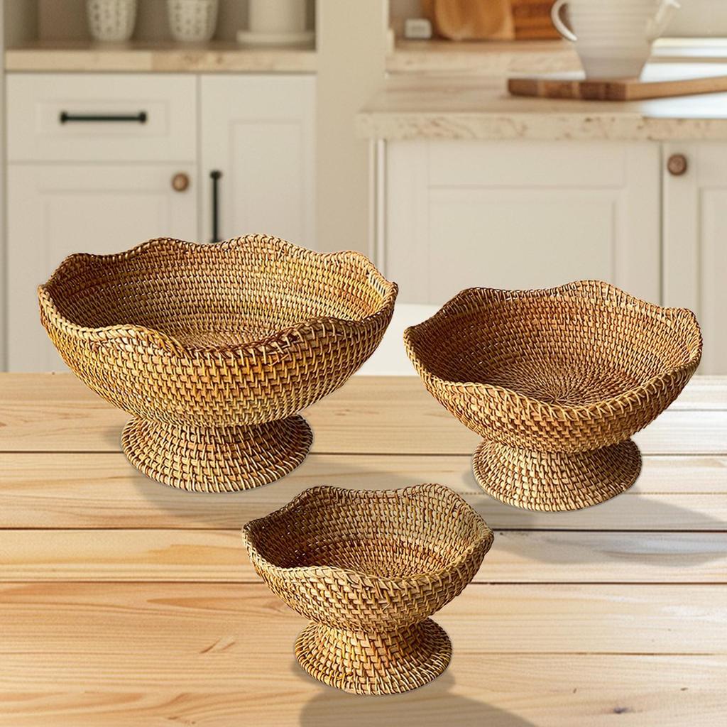 Handmade Rattan Fruit Basket Pantry Organizer Home Living Room Basket Rattan Bread Bowl for Countertop Party Dining Room Makeup
