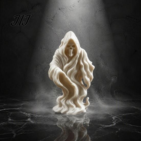 Skull Face Statue 3D Printed Grim Reaper Ghost Statue, Gothic Skeleton Figurine, DIY Painting Figure Blank White Sculpture, Halloween Desktop