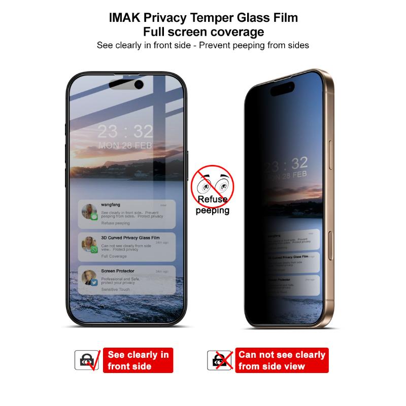 Для iPhone 16 Pro Max Plus стекло IMAK Privacy Temper Glass Полноэкранное покрытие пленка