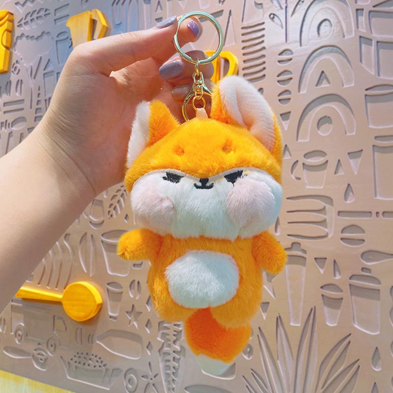 Креативный брелок-подвеска в виде плюшевой лисы - мультяшный аксессуар для школьных сумок и подарков