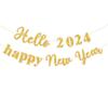 Banner Flag Happy Year Letters Shiny Easy To Hang Create Atmosphere Vibrant Party Decorations Banner Flag