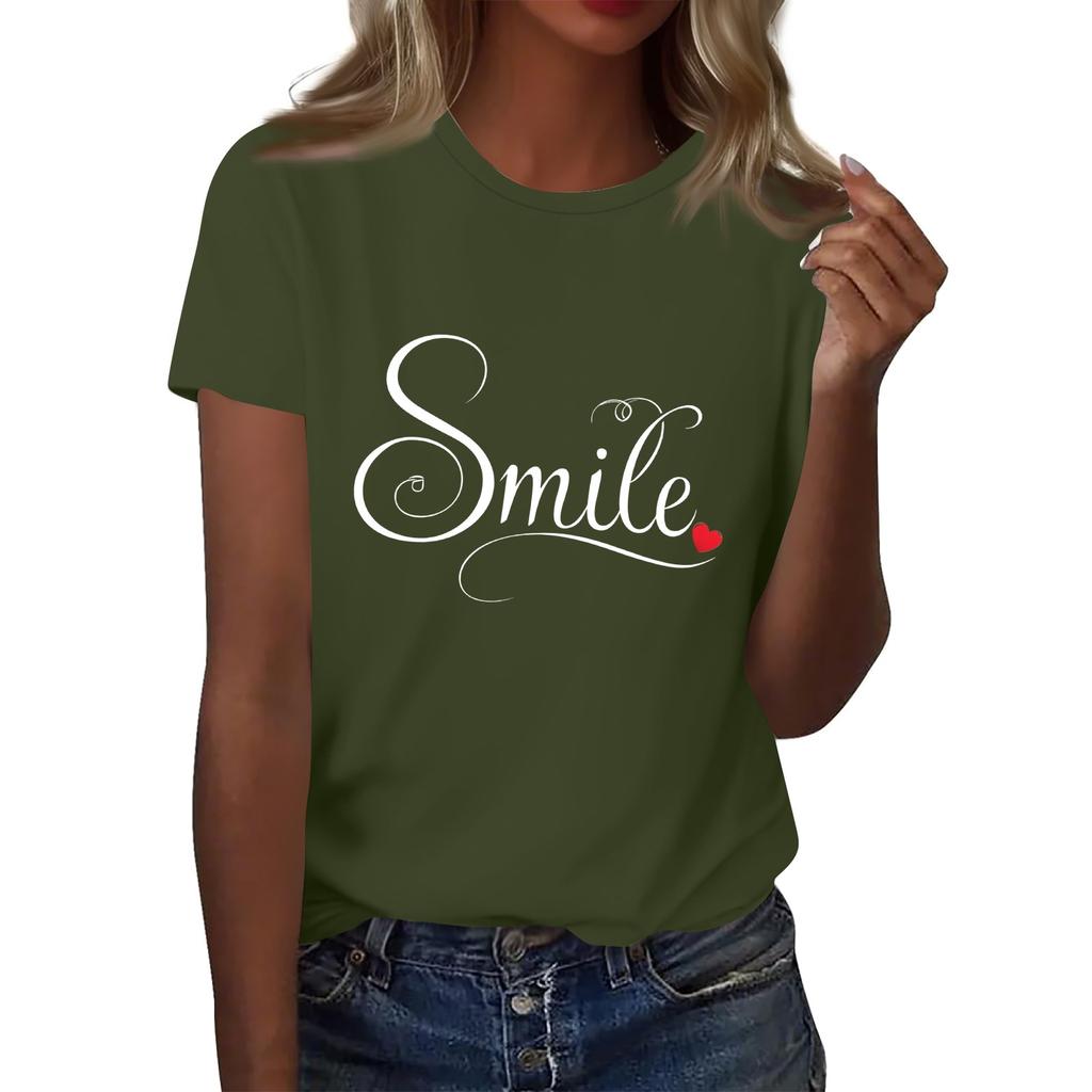 Женская футболка с круглым вырезом и коротким рукавом с принтом в виде буквы «улыбка»