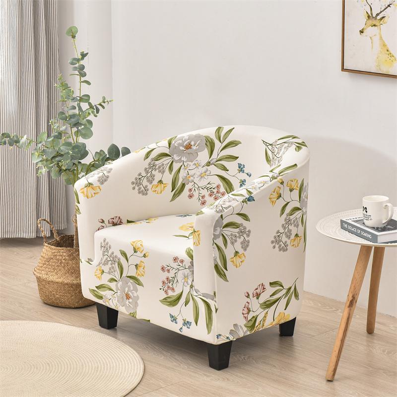 Flowers Printed Club Chair Slipcovers Stretch Spandex Chair Covers Tub Armchair Sofa Cover Single Sofa Cover for Living Room