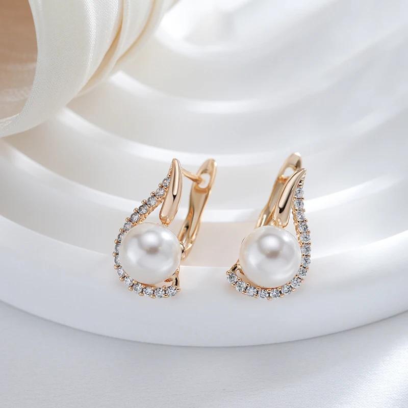 Luxury Rose Gold Color Geometric Imitation Pearl Earrings for Women Unique Design Elegant Delicate Bridal Wedding Jewelry