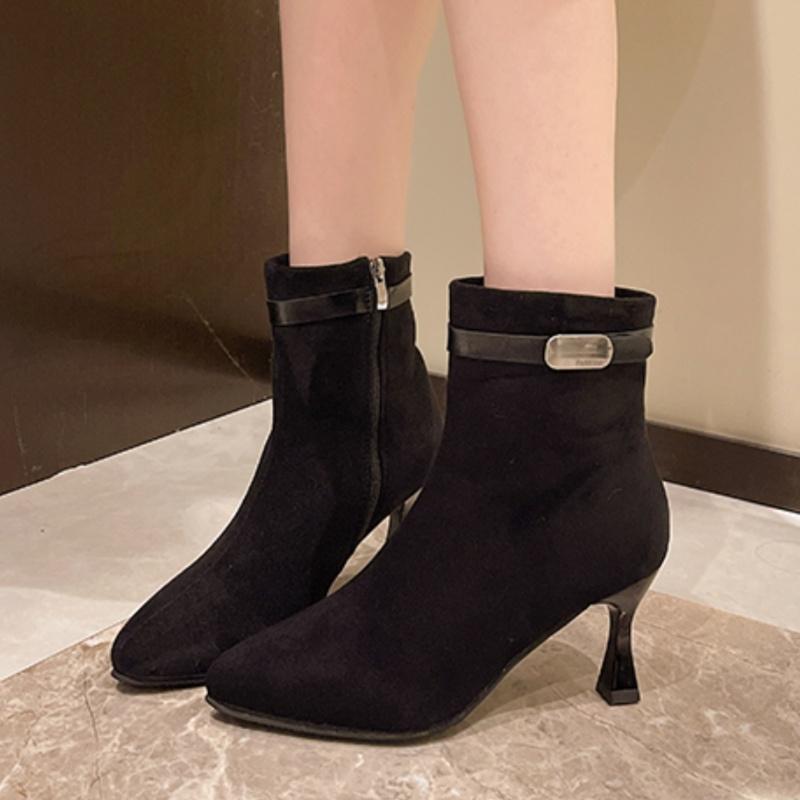Женские ботильоны на высоком каблуке, сексуальные замшевые элегантные туфли с острым носком, женская мода 2024 года, туфли-лодочки «Челси», зимние туфли Botas De Mujer