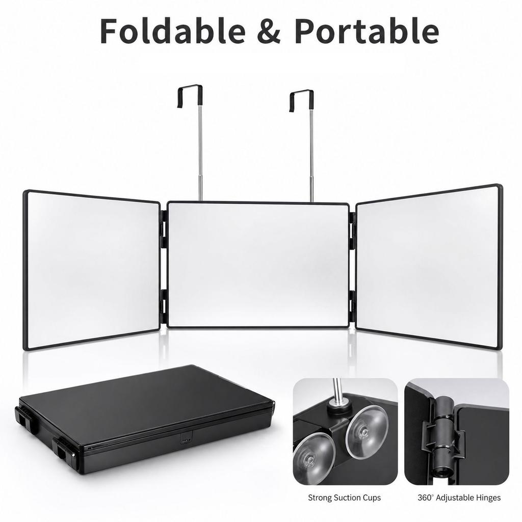 Three-Sided Hanging Mirror, Multi-Panel Wall Mirror for Bathroom and Bedroom Decor