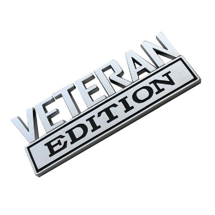 2pcs VETERAN Edition Decals Car Sticker 3D Raised Letter Emblem Black Chrome