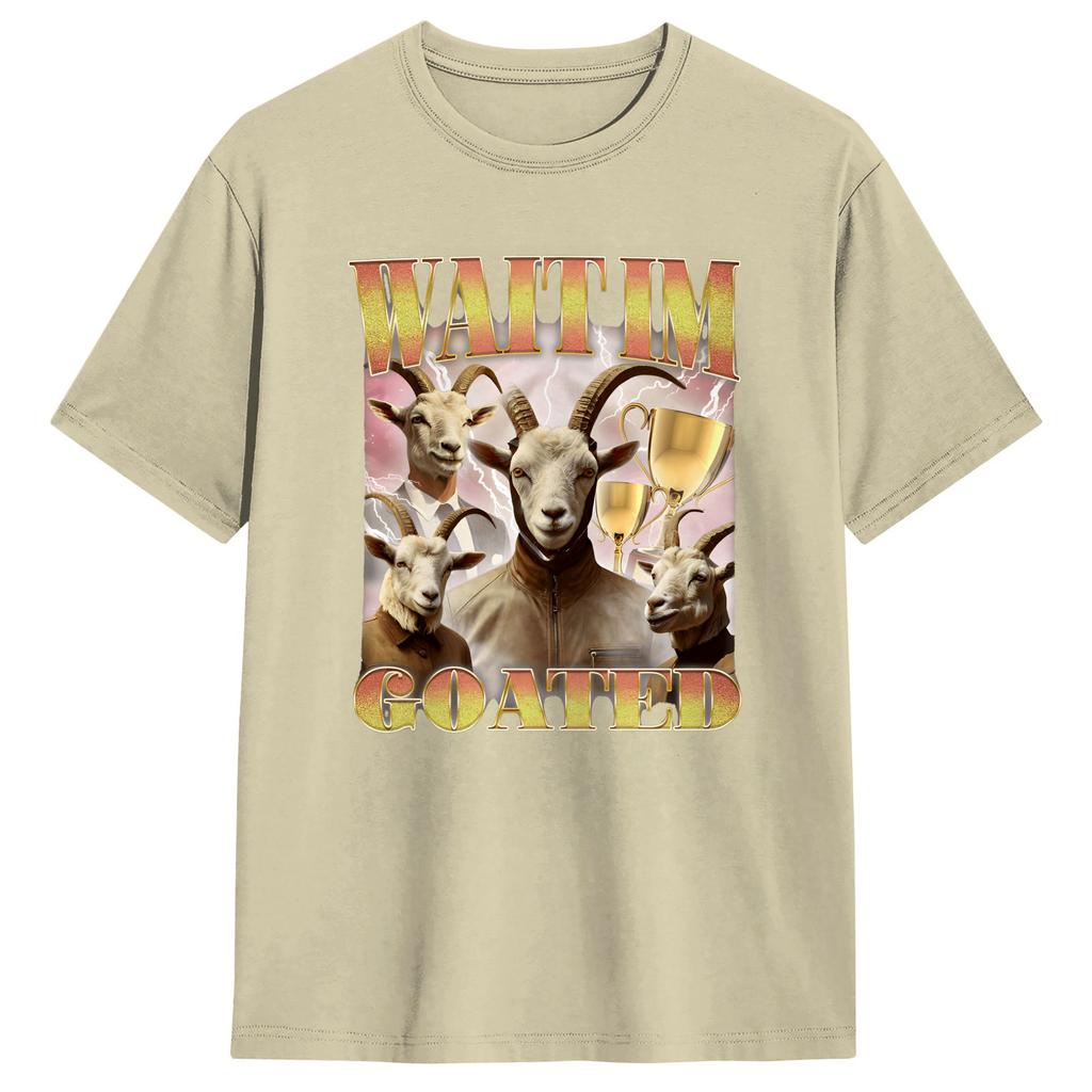 Wait IM Goated Cursed Goat Meme TShirt Summer Hip Hop TShirts Pure Cotton Breathable Oversized Top Tees Short Sleeve Tshirt