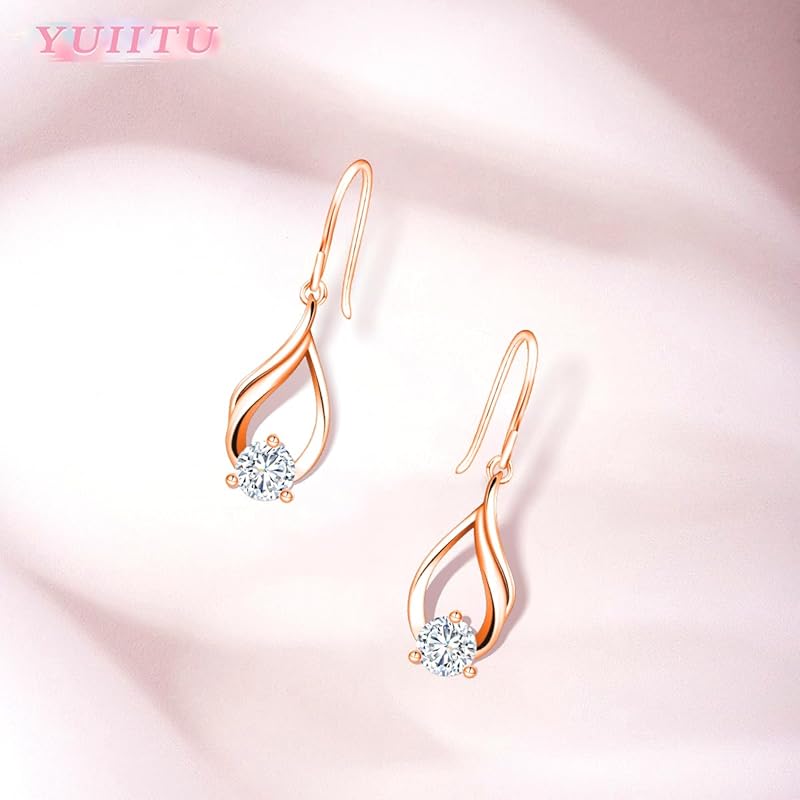 YUIITU Earrings Ladies Popularity Shine Zirconia Hook Sway Silver Earrings Compatible with Metal Allergies Simple Woman Flower Present Anniversary