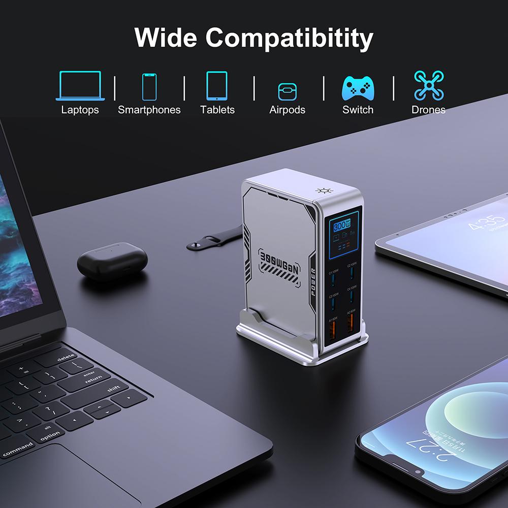 Ubigbuy 300 Вт GaN Зарядное устройство PPS PD 100 Вт USB Type C 6-портовое Цифровой дисплей Настольная станция быстрой зарядки для MacBook Samsung