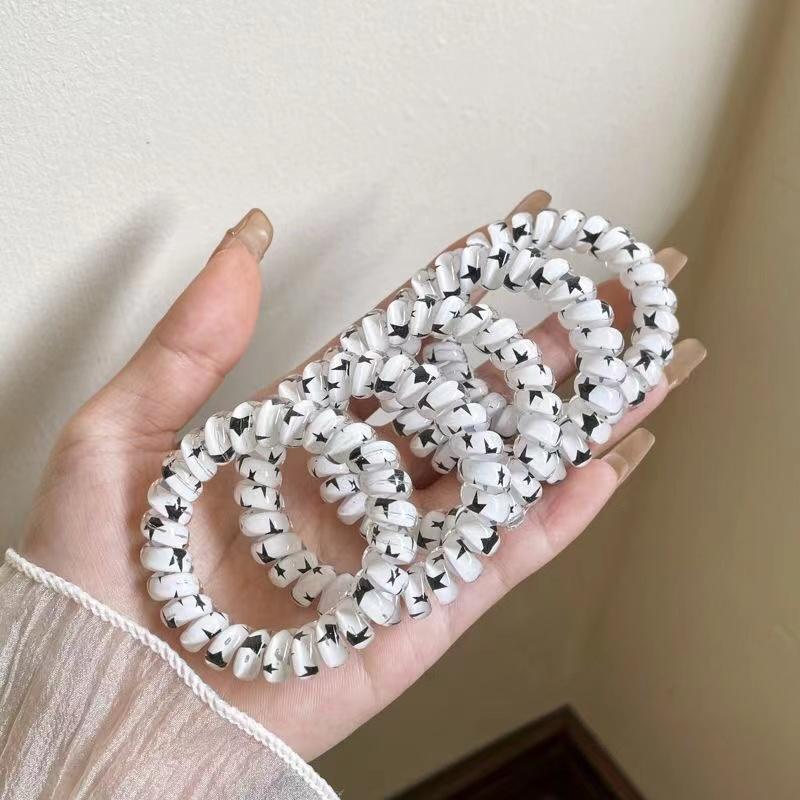 Конфетный цветной шнур для волос, эластичная резинка для волос с телефонным проводом и звездным узором, матовый спиральный шнур, резинка для волос, эластичная повязка на голову