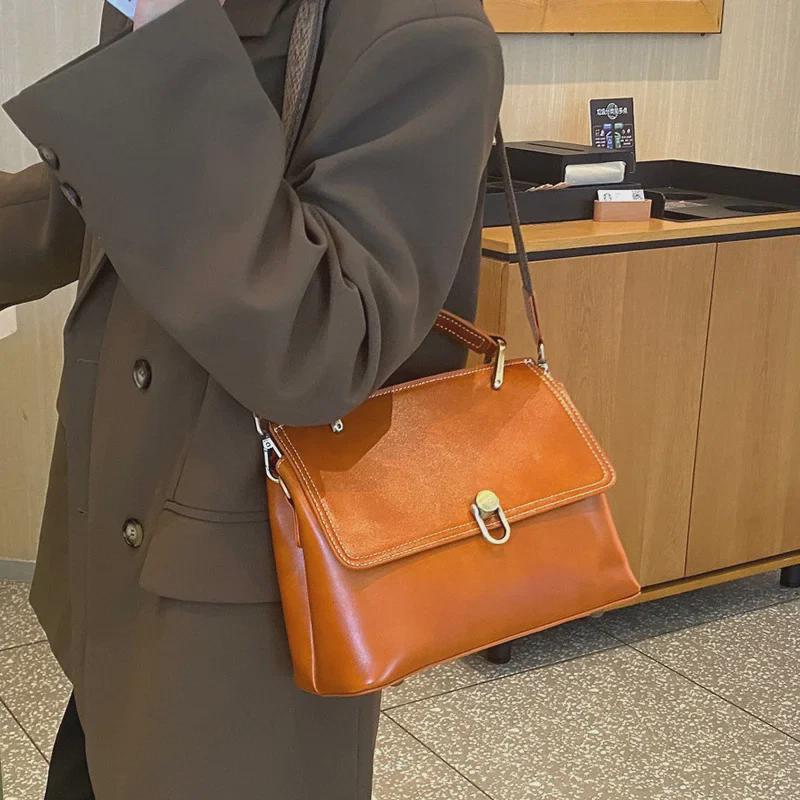 Стильная женская сумка через плечо из натуральной кожи большой вместимости – универсальная сумка-мессенджер