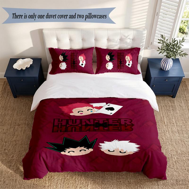 HUNTER×HUNTER 3‑Piece Bedding Set Soft Microfiber Duvet Cover Pillowcases Comfortable Bed Linen for Bedroom Decoration