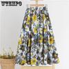 Summer Printed Half Length Skirt Fragmented Flower Pattern Umbrella Skirt Large Wave Point Mid Length Skirt A-line Skirt