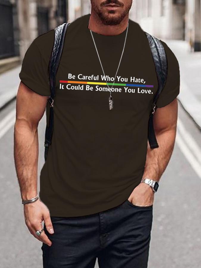 Summer Mens Casual Short Sleeve Tshirt Round Neck Band Pride Month Printed Black Tee
