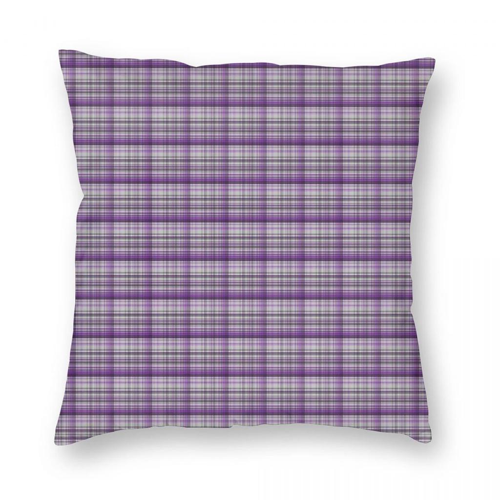 Tartan Purple And Grey Pillowcase Polyester Linen Velvet Creative Zip Decorative Throw Pillow Case Home Cushion Cover 45X45