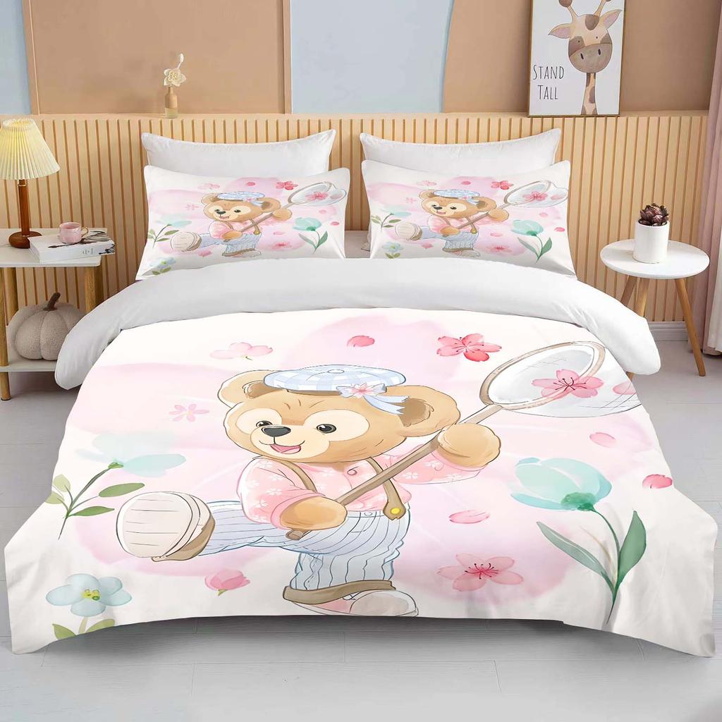 10 размеров Постельное белье с принтом Disney Duffy and Friends Мультяшный микрофибровый комплект для кровати Наволочка Покрывало для взрослой кровати Спальный комплект для спальни Пододеяльник