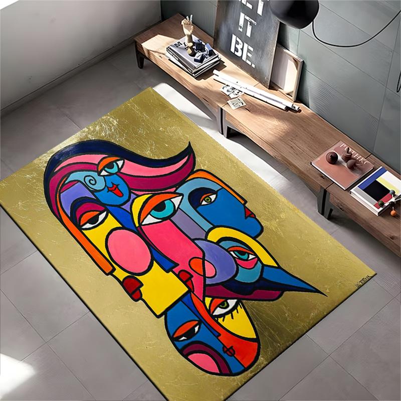 Abstract Colorful Cubist Faces Design Rug Non-slip rug suitable for living room and bedroom sofas.