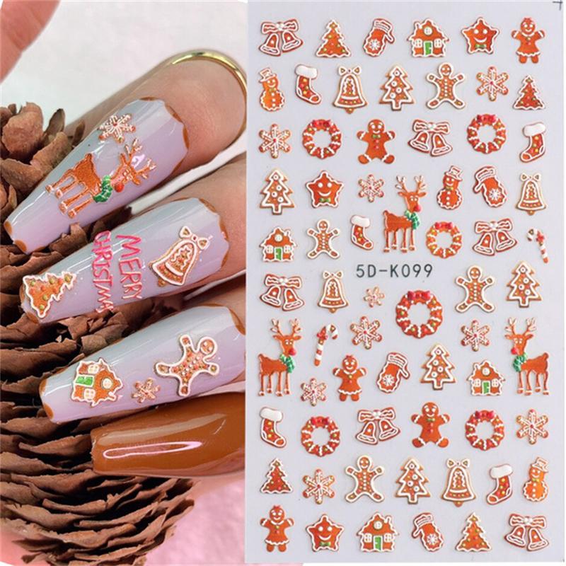 5D Nail Art Stickers Embossed Snowflake Snowman Bird Pattern Christmas Nail Stickers Nail Art Decor Decals