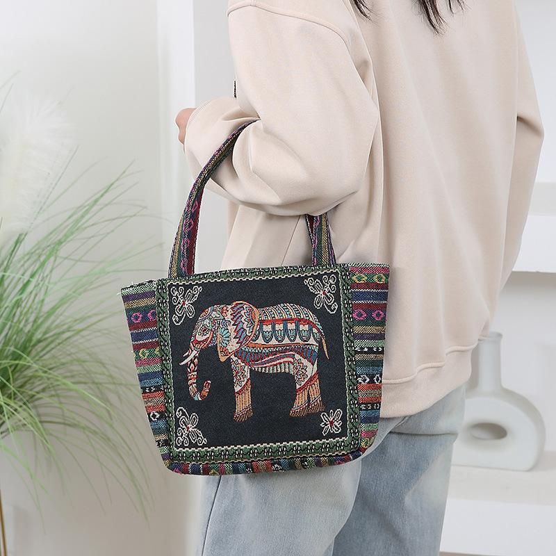 The Elephant Embroidery Double-sided Hand Shoulder Bag Is Versatile with Jacquard Patterns