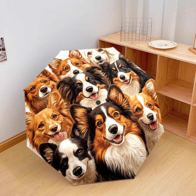 1 шт. Автоматический складной зонт - Узор "Коллаж из собак", Портативная и складная конструкция с 8 спицами, Рождественские и Подарок на День Рождения