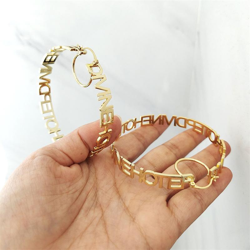 SSeesy Personalized Stainless Steel 18k Gold Non Tarnish Free Plated Gold Fashion Joyas Jewelry Letter Name Earring for Women