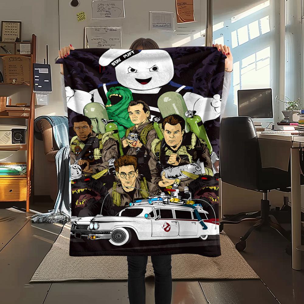 1PC Ghostbusters Print Flannel Blanket, High quality All Seasons, Home Decor, Warmth and Comfort, Perfect for Christmas Gifts