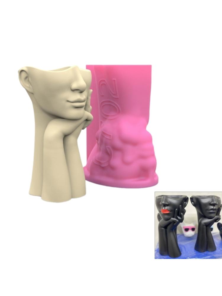Abstract Face Flower Pots Mold Epoxy Resin Molds Pen Holder Candle Holder Cement Planter Silicone Mould Home Decorations