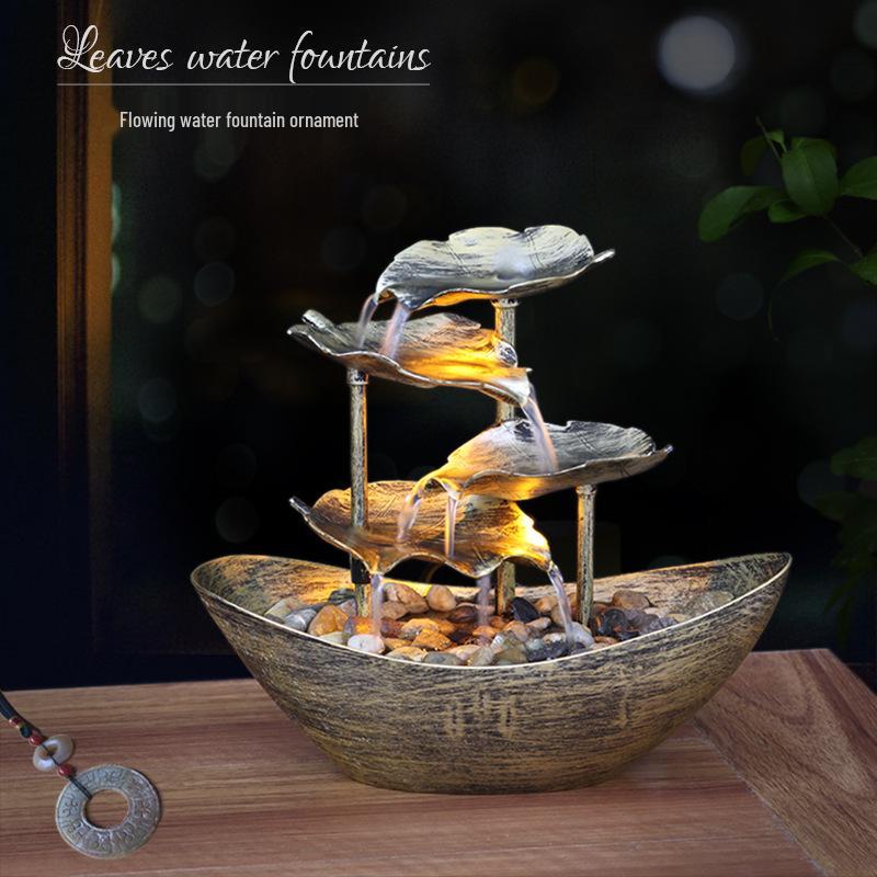 LED Lotus Leaf Water Fountain Ornament with Night Light for Home Décor