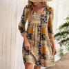 Женское весеннее платье в стиле ретро с этническим принтом, длинным рукавом и круглым вырезом, свободный пуловер, мягкий дышащий женский мини-платье длиной выше колена
