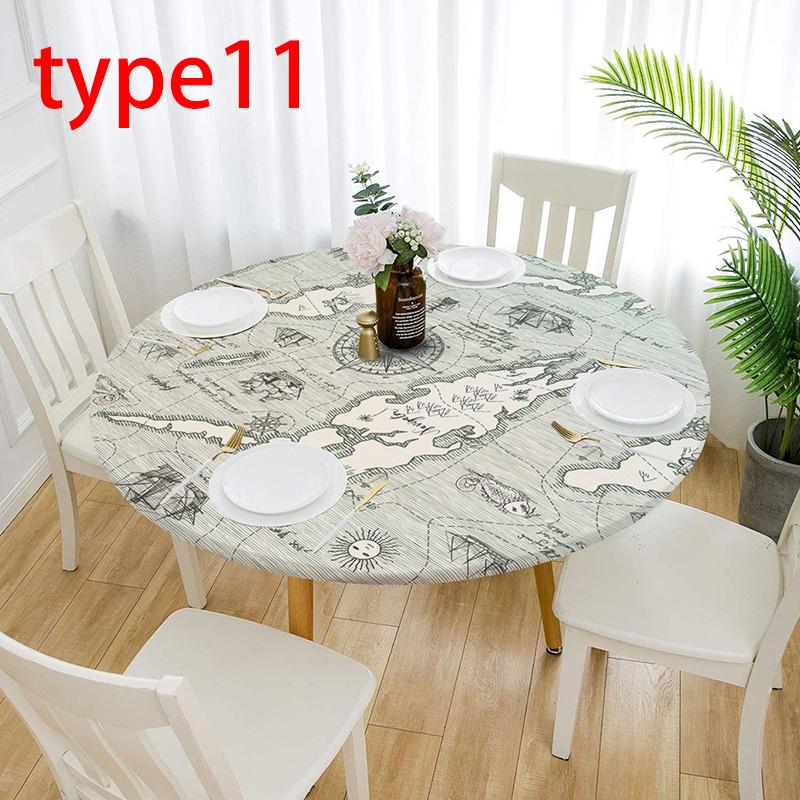 Classic Round Pattern Home Kitchen Elastic Tablecloth Waterproof Nonslip Table Cloth Cover