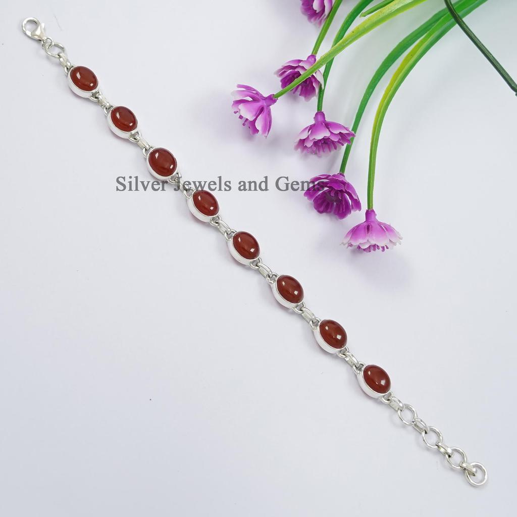 Natural Carnelian Bracelet, 925 Sterling Silver Wedding Bracelet, Handmade Bracelet for Women, Carnelian Bracelet, Gift for Wife