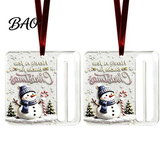 Surprise Cash Gift Packaging 2Pcs Christmas Holder Ornament, Acrylic Money Hanging Decor with Holiday Party Santa Snowman Design, Tree Pendant