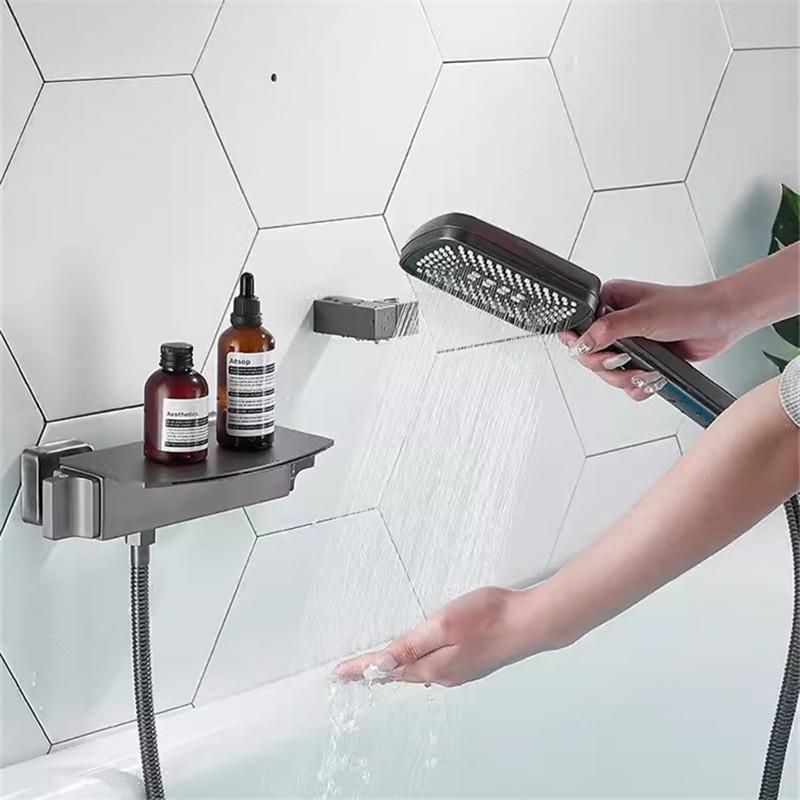 Tuqiu Серый смеситель для ванны и душа, настенный, латунный, золотой, водопад, смеситель для ванны и душа, черные, латунные, смесители для ванной