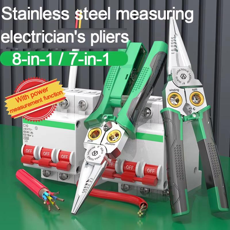 Плоскогубцы электрика, Многофункциональный стриппер для проводов, 8-в-1 Иглогубцы из нержавеющей стали с электрическими измерениями