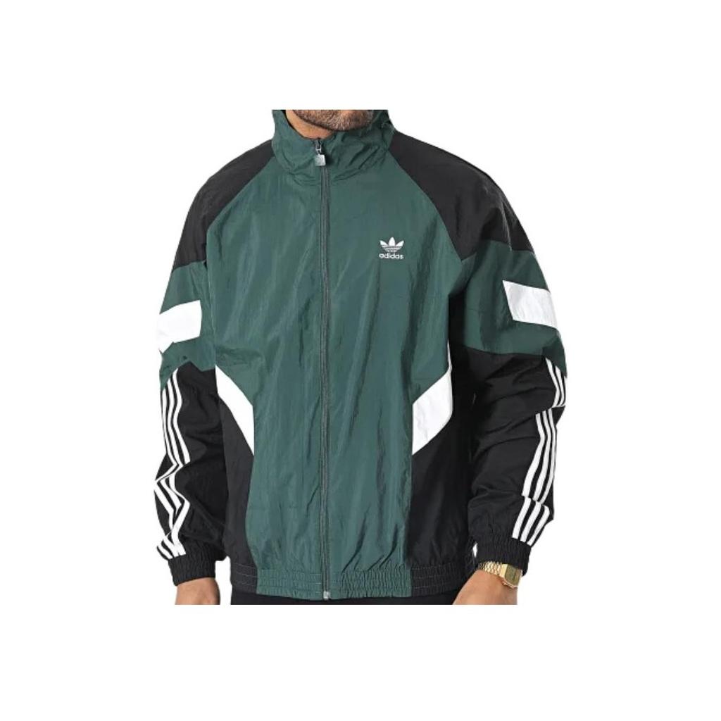 adidas Оригинальная куртка с логотипом и цветными блоками на молнии с воротником-стойкой, мужские куртки зеленого цвета HK7321
