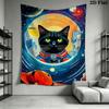 Retro Astronaut & Black Cat in Space Pattern Home Decor Tapestry, Wall Hanging, Decorative RV Wall Cloth.SGT0917297