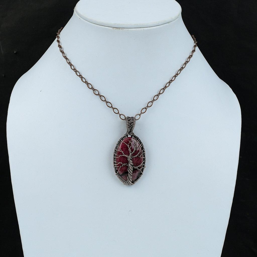 Древо Жизни Подвеска из Родонита Подвеска из Драгоценного Камня Медная Проволока Обернутая Подвеска Ювелирные Изделия Из Родонита Подвеска Ручной Работы Подарок Для Женщин Медные Ювелирные Изделия