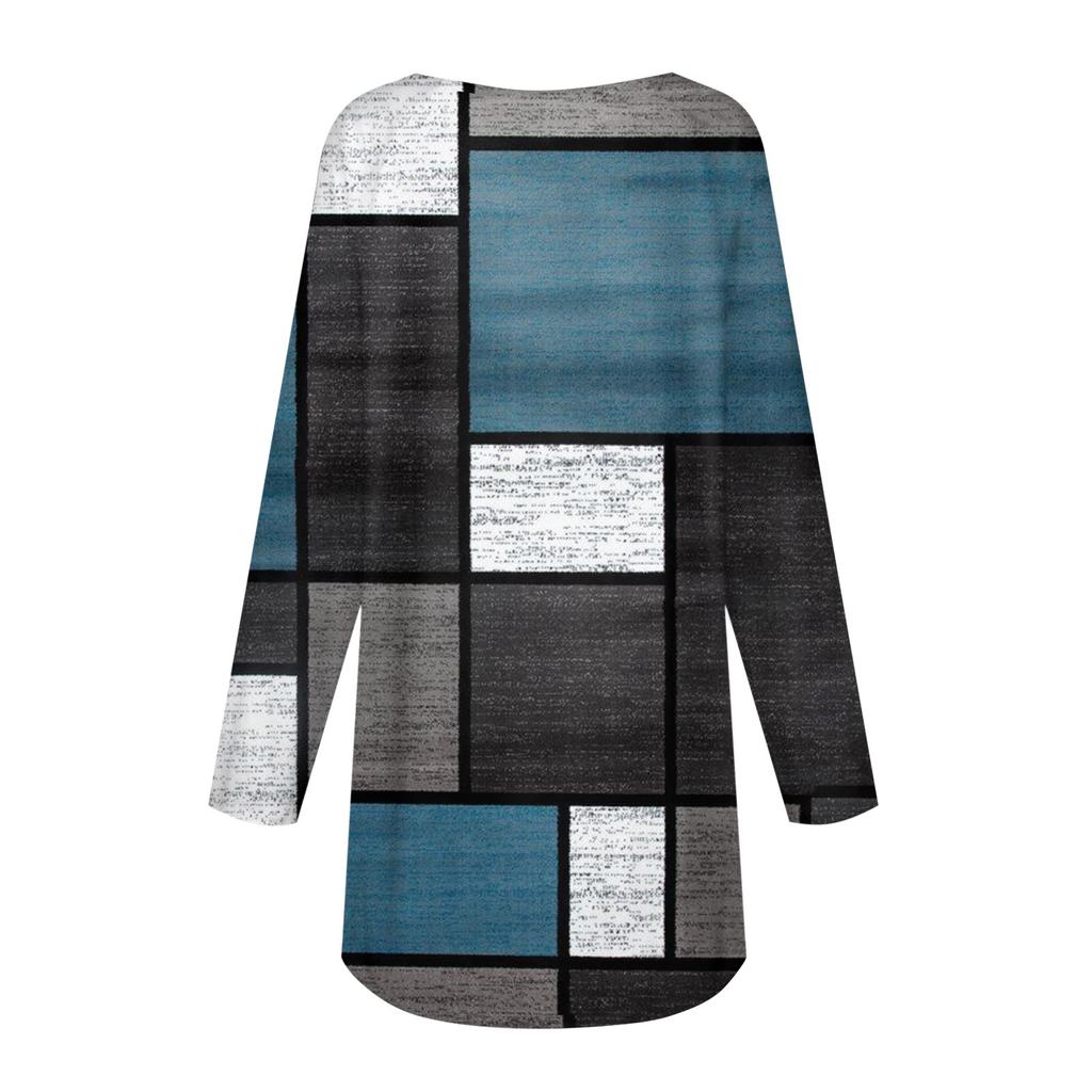 Women's Fashion Casual T-shirt Printing Long Sleeve Round-neck Medium Long Top