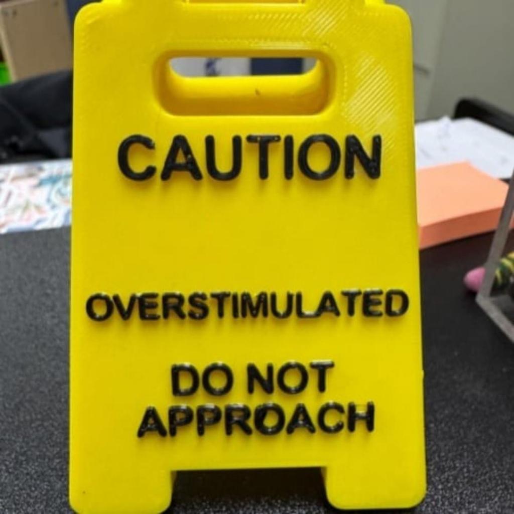 1Pc/2Pcs Caution Overstimulated Desk Sign, 3D Printed Funny Warning Brand Style Desktop Accessories