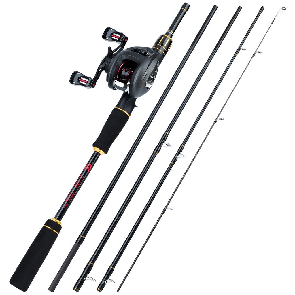 SOUGAYILANG Casting Fishing Rod Fishing Reel Combos 2.1m 2.4m EVA Handle Casting Fishing Rod Portable 5 Sections 12+1BB 6.3:1 Baitcasting Reel Set
