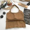 Solid Hanging Neck Vest Open Back Suspender Chest Pads Tube Top Wireless Bottom Bra Sleeveless Slim Short Tank Top Corset Top