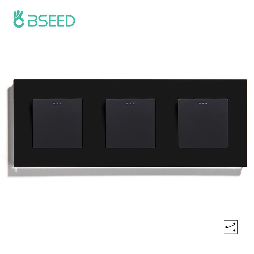 BSEED 1/2/3-клавишные механические выключатели света 2-ходовые для лестниц, коридоров с розетками EU, портами USB Type-c, стеклянной панелью, черный