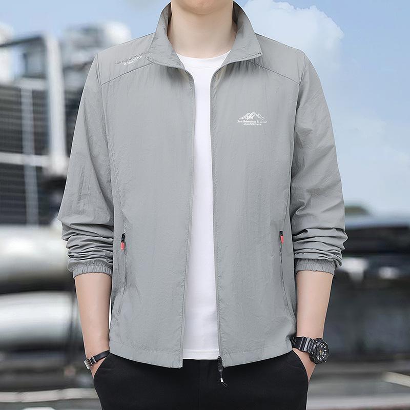 Солнцезащитная куртка для мужчин Летом, Ультратонкая, Свободная, Дышащая куртка-скин, Повседневная куртка со стойкой, Для рыбалки на открытом воздухе