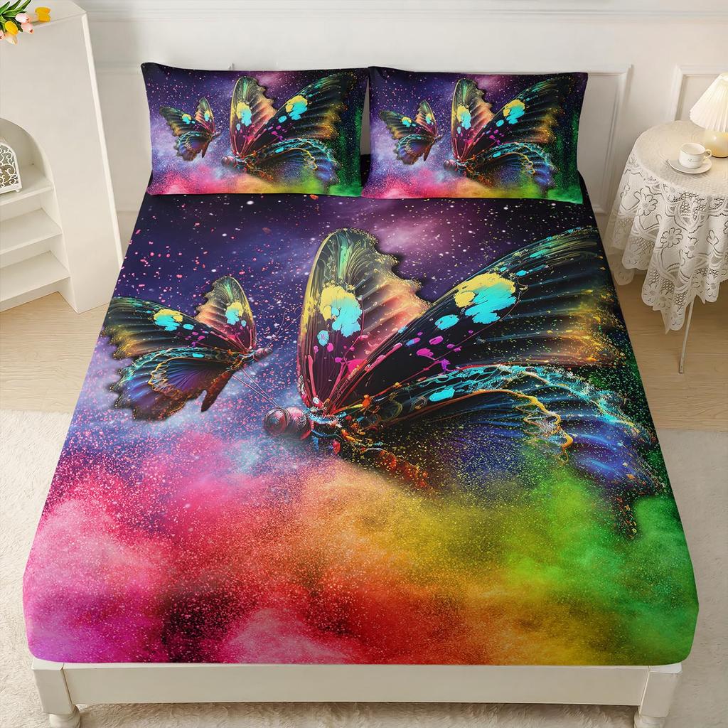 Color Butterfly Pattern Sheet Three-Piece Digital Printed Sheet Bedding Set Adult Children