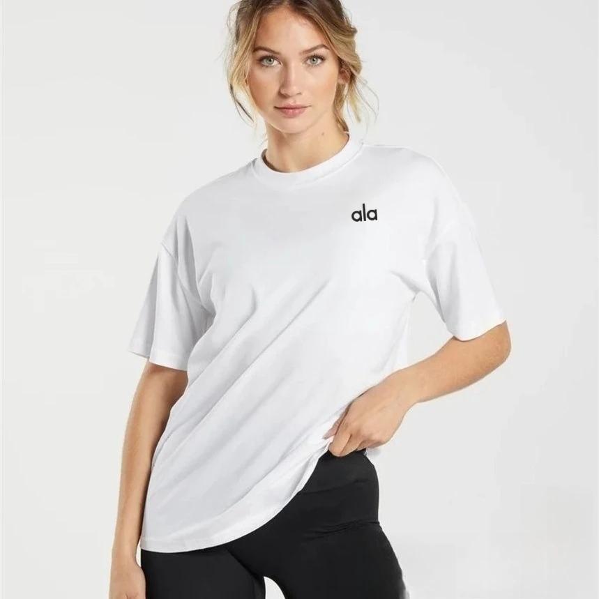 Американский Ала Спорт Йога Простой Летний Женская Мода Повседневная Одежда Для Поездок Универсальная Хлопковая Футболка с Коротким Рукавом Большого Размера