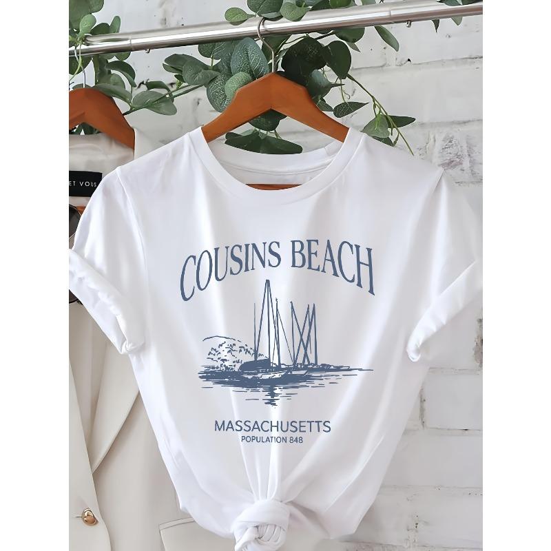 Graphic Print T-Shirt , Featuring Short Sleeves And a Round Neck, Perfect for Casual Wear in Spring And Summer, Designed for Women